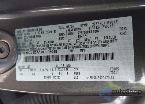 2024 Lincoln Corsair Premiere из США, поврежденный, VIN 5LMCJ1DA1RUL06948